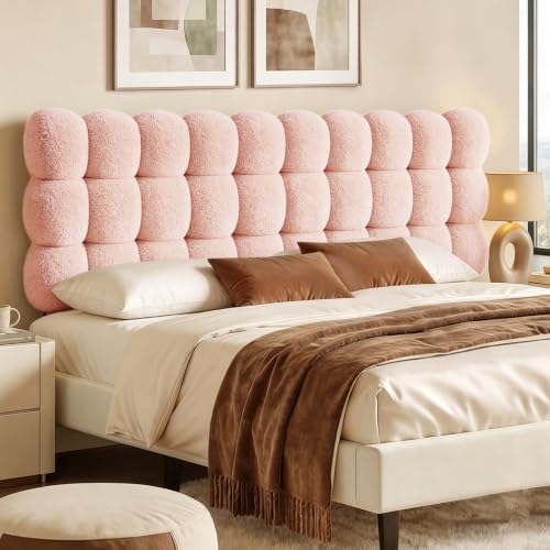 Pinmoco King Cloud-Shaped Upholstered Headboard, Teddy Fleece Pink