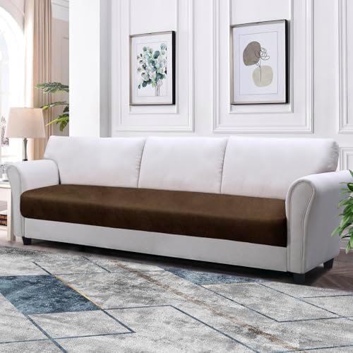 Couch Cushion Cover Leather-Look 1PC Stretch Sofa Seat Slipcover for Living Room Individual Sofa Cushion Cover Couch Seat Protector, Pet-Friendly, Non-Slip, Easy Fit - Dark Brown