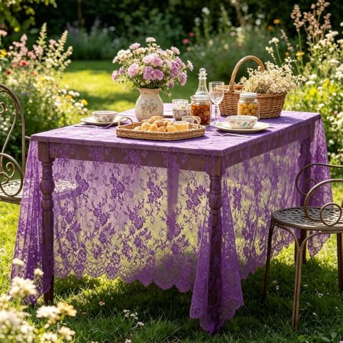 LuoluoHouse Vintage Lace Table Cloths Rustic Table Scape 60 x 120 Inch