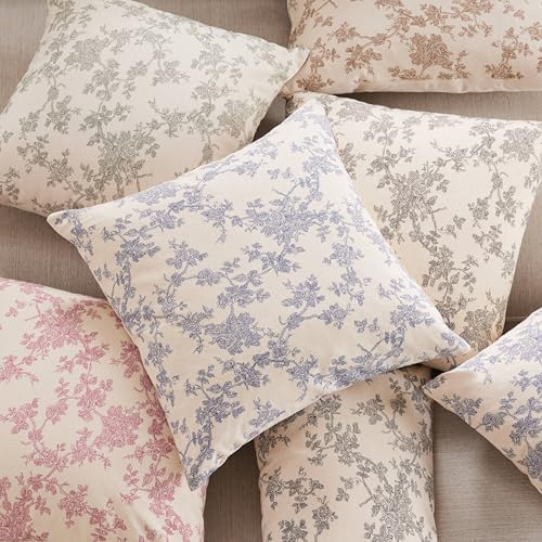 2 Pack French Floral Lumbar Pillow Covers 12x20in, Green/Cream