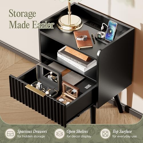 Huuger Nightstand with Charging Station, USB-C Port, End Table