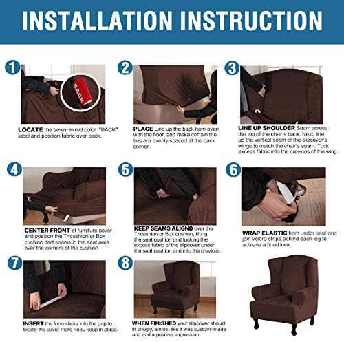 H.VERSAILTEX Wingback Chair Covers Velvet Plush Wing Chair Slipcover 1 Piece High Stretch Wing Back Chair Slipcovers Sofa Cover Furniture Cover with Elastic Bottom, Brown