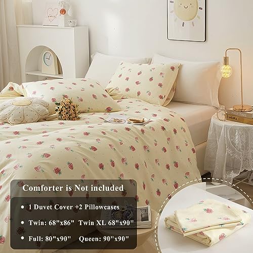 Strawberry Duvet Cover Set 100% Cotton,Full(80"x90"),Cream