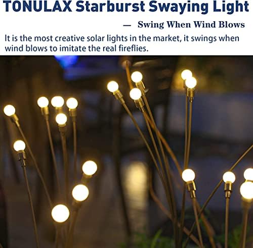 TONULAX Solar Garden Lights - 6 Pack 48 LED Upgraded Solar Swaying Light, Sway by Wind, Outdoor Lights, Yard Patio Pathway Decoration, High Flexibility Iron Wire & Heavy Bulb Base, Warm White
