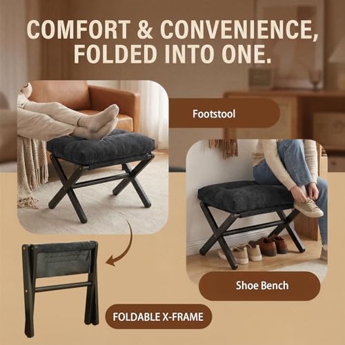 Baveke Foldable Ottoman Foot Rest for Chair, Small Foot Stools Ottoman for Home Decor, Space-Saving Foot Rest for Couch Living Room, Bedroom, Entryway