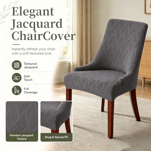 MIFXIN Wingback Side Chair Covers Dining Chair Slipcover Jacquard Stretch Sloping Armchair Protector Arm Chair Seat Cover for Dining Room Living Room Banquet Home Decor (Light Grey, 4 Pcs)