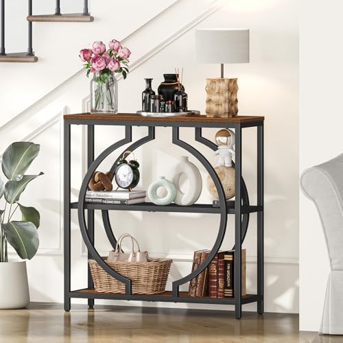Snughome Entryway Table with 3 Tier Storage Shelves, Narrow Console Table