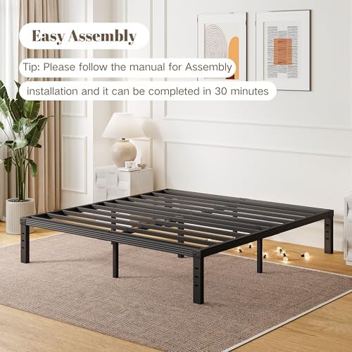 King Bed Frames, 12 Inches Platform Bed Frame, 3500lbs Heavy Duty Steel Slat, Non-Slip Design, No Box Spring Needed, Easy Assembly, Quiet Noise Free, Under Bed Storage Space, Black