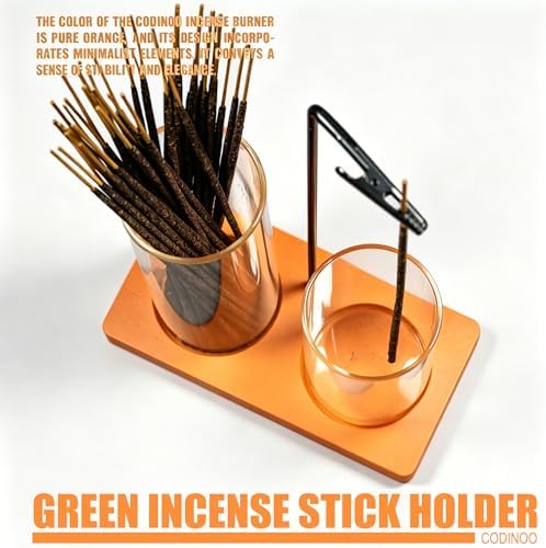 2 in 1 Incense Holder for Sticks Incense Burner Holder with Storage,Glass Upside Down Incense Holder for Sticks with Glass Ash Catcher for Meditation Yoga Spa Room Home Decor[Orange]