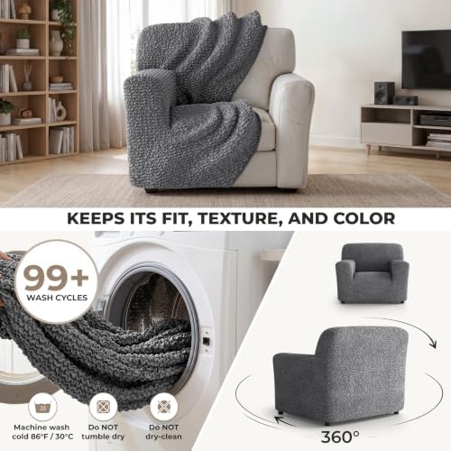 PAULATO Premium Stretch Couch Covers for Sofa - Sofa Chair Cover Washable, Dogs & Pets Friendly - Elastic Polyester Loveseat Slipcovers - Non-Slip Love Seat Couch Covers - Dark Grey (21"-39" Wide)