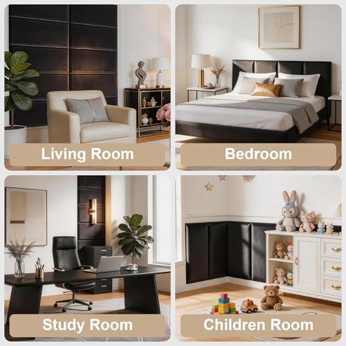Fromann Upholstered Wall Mounted Headboard for Queen/TXL/King Size Beds, Peel and Stick Headboard 23.6" x 11.8"/PC, Interior Wall Panels for Bedroom Study, Headboards Only (6, Black)