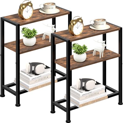Narrow Side Table Set of 2, 2-Tier Small End Table,Slim Nightstand