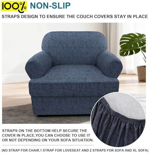 NILUOH 2-Piece T-Cushion Armchair Slipcover, Stretch Chair Cover with Separate Seat Cushion Cover, Soft Washable Furniture Protector for Living Room