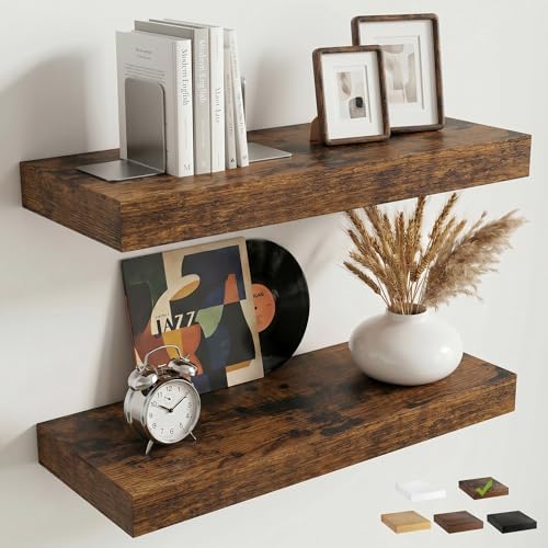 20 Inch Floating Shelves for Wall, 8"D Wood Storage Shelves, Brown Finish