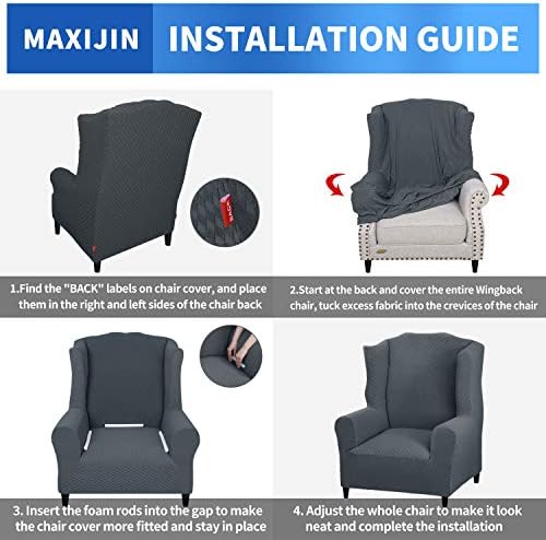 MAXIJIN Wingback Chair Covers 1-Piece Stretch Wing Chair Covers Soft Thick Wingback Armchair Slipcover Non-Slip High Back Chair Furniture Protector Washable (Wing Chair, Dark Gray)