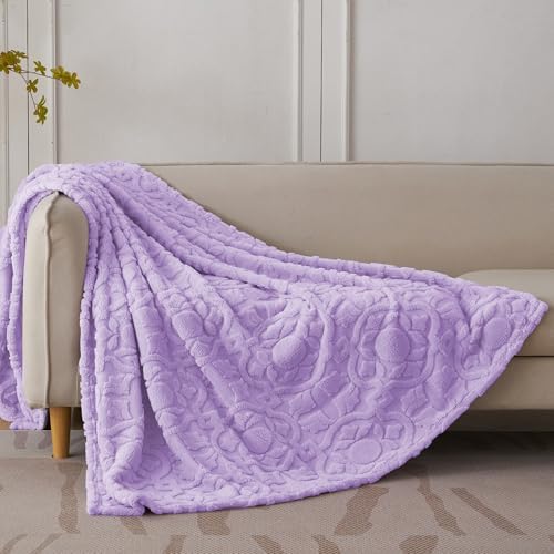 Home Fleece Throw Blanket for Couch, Bed, TV, Party, and Gift - 3D Jacquard Decorative Blankets - Cozy Soft Lightweight Fuzzy Flannel Blanket, All Seasons, 50x70 Inches, Lavender-1