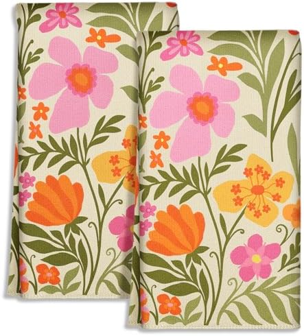 Miss Adola Cute Kitchen Towels Set of 2, 18 x 26 Inch, Flower Plant