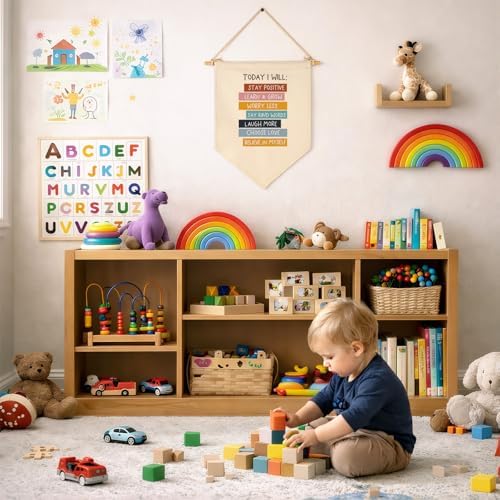 Today I Will Stay Positive-Flag Wall Decor Gift for Baby Boys Girls Kids-Canvas Hanging Flag Banner Pennant Wall Decor Gift for Nursery Baby Room Playroom Homeschool Reading Room Bedroom