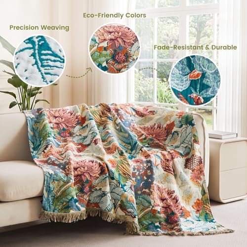 MSGKV Boho Throw Blanket 60"x80" 100% Cotton Blanket for Couch Bed Decor