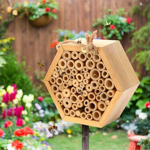 Leinuosen 6 Pcs Mason Bee House with DIY Painting Kits, Felt Bee Flower
