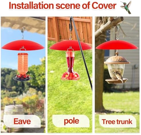 13" Hummingbird Feeder Rain Cover,Smart Bird Feeder Umbrella,Hummingbird Feeders Guard,Squirrel Proof for Shepherd's Hook Outdoors(Bright Red), 4Pack