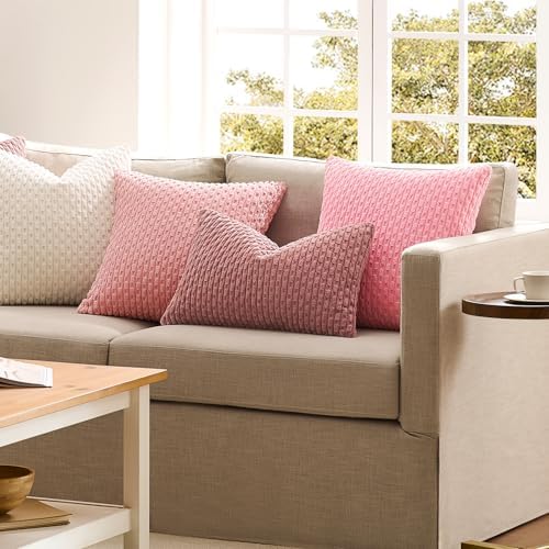 Kevin Textile Soft Corduroy 24x24 Inch Pillow Covers 2 Pack, Pink