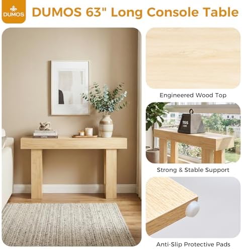 DUMOS 63" Long Narrow Farmhouse Console Table for Entryway, Hallway Table