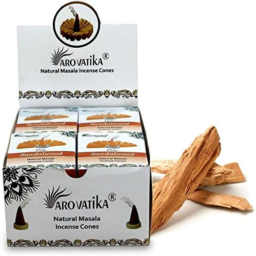 ARO VATIKA Vedic Sandalwood Natural Incense Cones Pack of 120, 12 Premium Boxes Non-Toxic Dhoop Cones for Meditation, Yoga, Spiritual Healing, Relaxation & Home Fragrance, Burn Time- 25 Mins