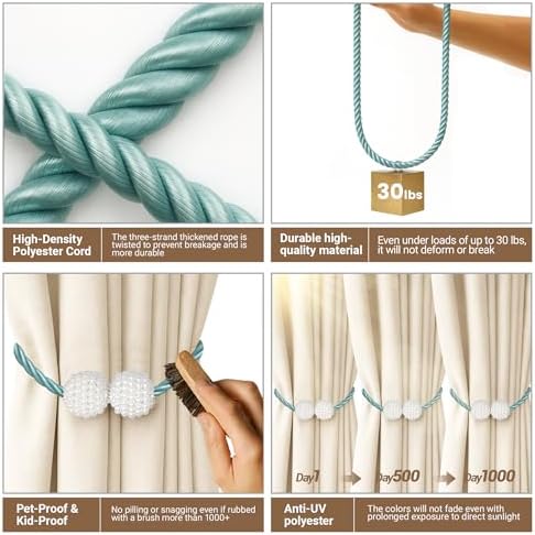 Hion Magnetic Curtain Tiebacks Blue 6pcs, Curtain Holdbacks Hooks Holders