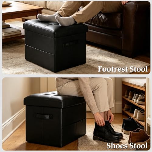 BelugaHelper Storage Ottoman Foot Rest with Thicker Foam Padded Seat, Black