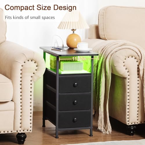 AMHANCIBL Narrow Side Table with Charging Station, Small End Table