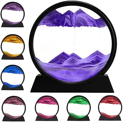 rysnwsu 3D Dynamic Sand Art Liquid Motion, Moving Sand Art Picture Round Glass 3D Deep Sea Sandscape in Motion Display Flowing Sand Painting Relaxing Desk Toys (Purple, 7'')