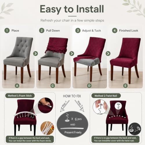 MIFXIN Wingback Side Chair Covers Dining Chair Slipcover Jacquard Stretch Sloping Armchair Protector Arm Chair Seat Cover for Dining Room Living Room Banquet Home Decor (Red, 2 Pcs)