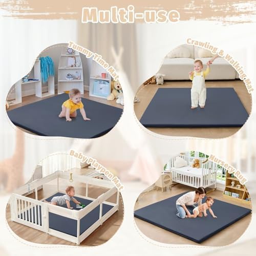 Waterproof Baby Play Mat for Floor Memory Foam 59 * 59 Cushion Playpen Playmat Tummy Time Crawling Mat Nursery Rug Thick Pad Create Soft & Safe Area for Infants,Toddler,Kids,Navy