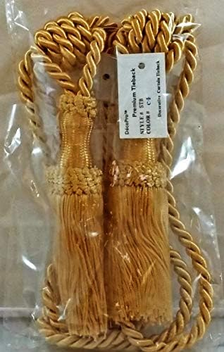 DÉCOPRO Pair of Premium Gold Decorative Chainette Tiebacks 5 inch Tassel Length 30 inch Spread (Embrace) Color: Gold - C4