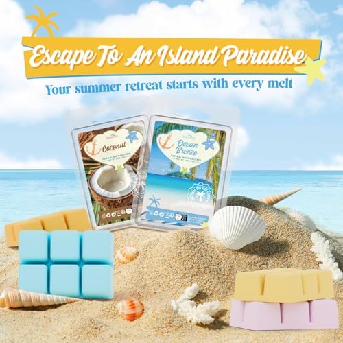 Summer Wax Melts Gift Set, Long Lasting Soy Scented Wax Cubes for Wax Warmers, Coconut, Pineapple, Watermelon, Mojito, Passion Fruit, Vanilla Ice Cream, Ocean Breeze, Fresh Cotton, 8x2.6 oz