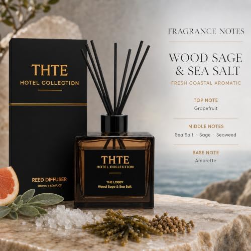 Hotel Reed Diffuser Set, 6.7 fl oz, Sea Salt and Coastal Sage with Grapefruit, Seaweed and Ambrette, Long-Lasting Coastal Home Fragrance for Bedroom, Living Room and Office