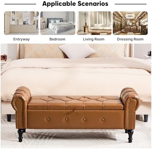 Storage Bench 51" Faux Leather End of Bed Benches Brown
