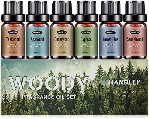 Woody Essential Oils Set, Woody Scents Fragrance Oil Aromatherapy Essential Oils Kit for Diffuser (6x10ML) - Sandalwood, Cedarwood, Teakwood, Agarwood, Cypress, Forest Pine Aromatherapy Oils
