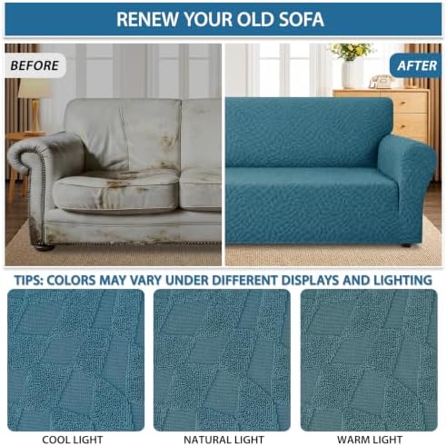 ZNSAYOTX 1 Piece Stretch Oversized Sofa Covers (91"-112"), New Plaid Couch Cover with Non-Slip Buckle for Dog Pets, Ultimate Soft Cozy Washable X-Large Sofa Slipcover Form Fit Protector, Teal