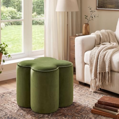 Olive Green Velvet Ottoman, Small Vanity Stool, Modern Ottoman Stool