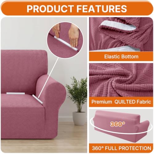 XINEAGE Stretch 4 Seater Slipcover, Non-Slip Pet Couch Cover,Pink