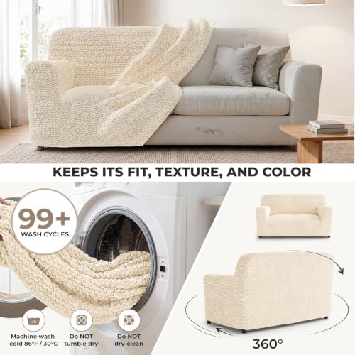PAULATO Premium Stretch Couch Covers for Sofa - Sofa Chair Cover Washable, Dogs & Pets Friendly - Elastic Polyester Loveseat Slipcovers - Non-Slip Love Seat Couch Covers - Cream (40"-63" Wide)
