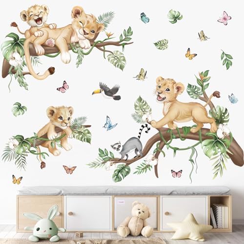 wondever Safari Animal Lions Wall Decals Animal Tree Branch Wall Stickers