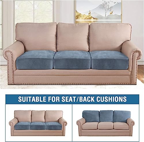 H.VERSAILTEX Velvet Stretch Couch Cushion Cover Plush Cushion Slipcover for Chair Loveseat Sofa Cushion Furniture Protector Seat Cushion Sofa Cover (2 Piece Large Sofa Cushion Covers, Stormy Blue)