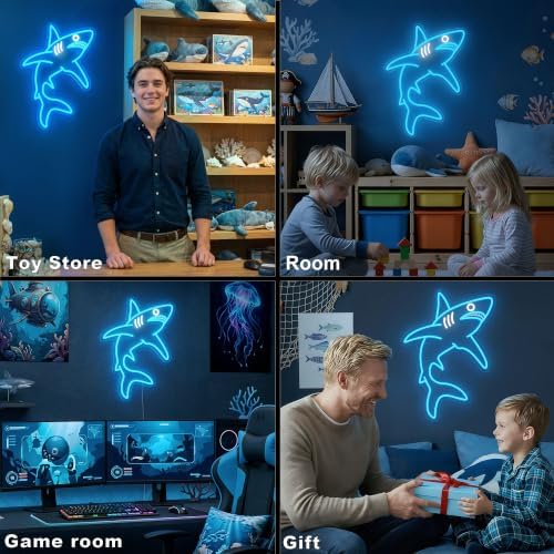 Shark Neon Sign, Dimmable LED Wall Light for Bedroom, Boys Room or Man Cave, Shark Wall Decor Night Light, Ocean-Themed Birthday or Christmas Gift