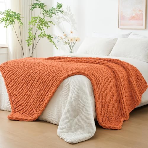 Bigacogo Chunky Knit Throw Blanket for Couch, 40x80 inches, Terracotta