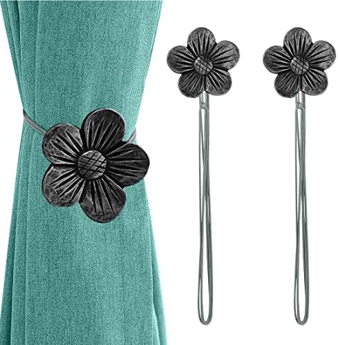 Lewondr Magnetic Curtain Tiebacks, Flower Vintage Curtain Holdbacks, Ink