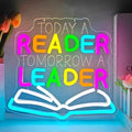 Today A Reader Tomorrow A Leader Neon Sign for Classroom Dimmable Classroom Led Sign Library Light Up Signs Reading Led Wall Decor for School Teacher
