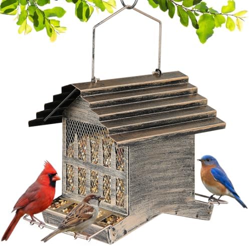 Metal Bird Feeder House Outdoor Hanging 2-Side Feeding 3 LBs Capacity
